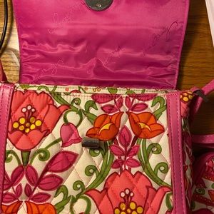 Pink tulip pattern handbag with change purse/credit card holder